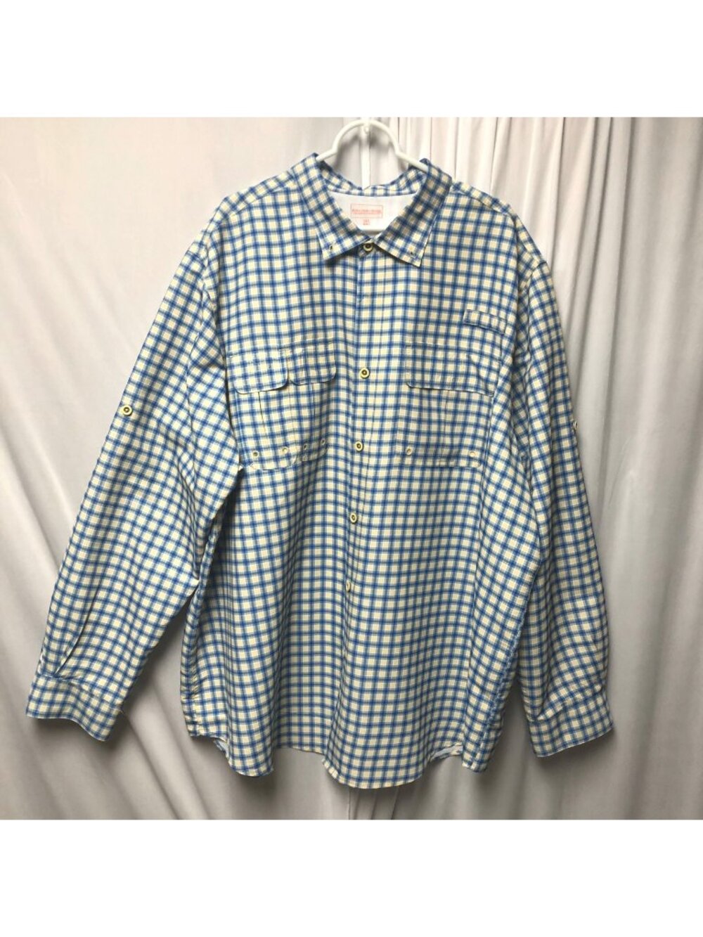Boulder Creek Shirt Mens Size 3XL Blue Yellow Plaid Vented Long Sleeve Fishing